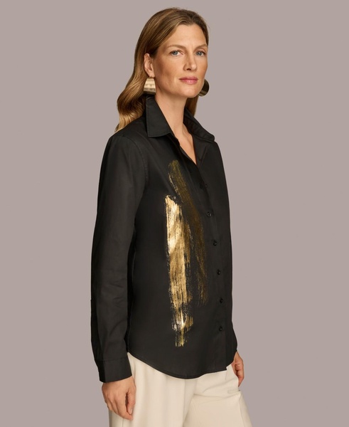 Women's Metallic Detail Button-Down Shirt