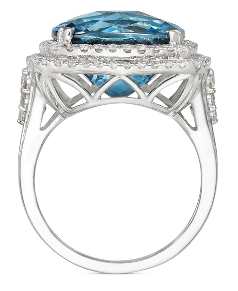 EFFY® London Blue Topaz (12-1/3 ct. t.w.) & Diamond (1-1/5 ct. t.w.) Halo Statement Ring in 14k White Gold (Also available in 14k Gold)