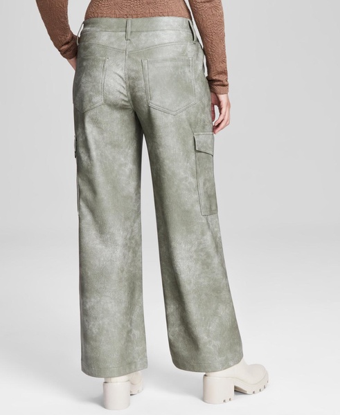 Women's Faux-Leather High-Rise Cargo Pants, Created for Macy's