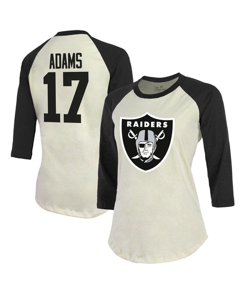 Women's Threads Davante Adams Cream, Black Las Vegas Raiders Player Name & Number Raglan 3/4-Sleeve T-shirt