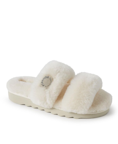 Dearfoams Women's Benalla Genuine Shearling Double Band Fuzzy Slide Slipper