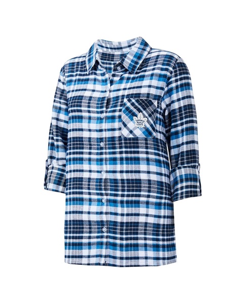 Women's Blue Toronto Maple Leafs Mainstay Flannel Full-Button Three-Quarter Sleeve Nightshirt