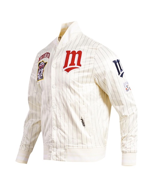 Men's Cream Minnesota Twins Cooperstown Collection Pinstripe Retro Classic Satin Full-Snap Jacket