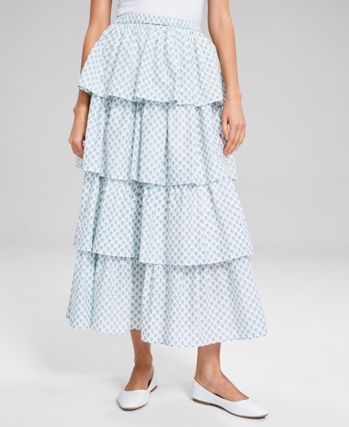 Women's Cotton Printed Tiered Maxi Skirt, Exclusively at Macy's