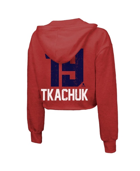 Women's Matthew Tkachuk Red Florida Panthers 2024 Stanley Cup Champions Cropped Tri-Blend Name Number Pullover Hoodie