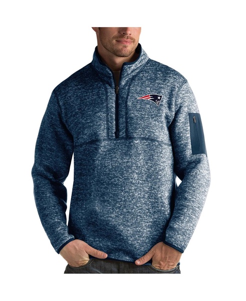 Men's Heather Navy New England Patriots Fortune Quarter-Zip Pullover Jacket