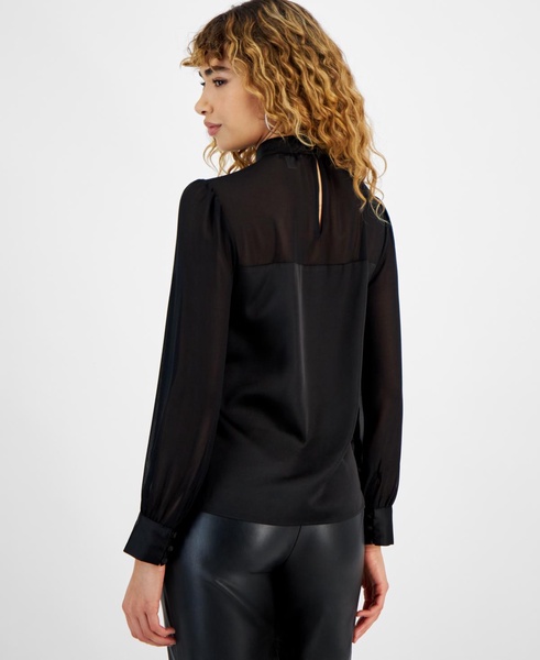 Women's Sheer-Sleeve Mock-Neck Blouse, Created for Macy's 