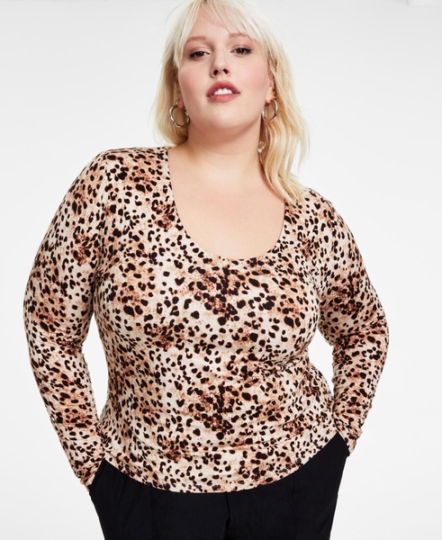 Trendy Plus Size Cheetah-Print Long-Sleeve Top, Created for Macy's