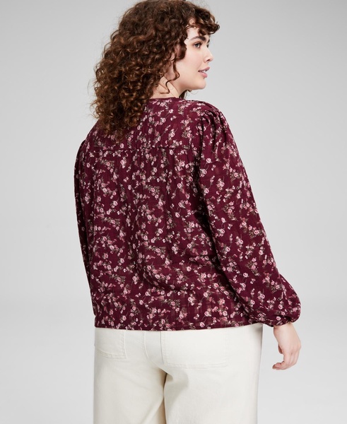 Plus Size Floral Lace-Trim Button-Front Top, Created for Macy's