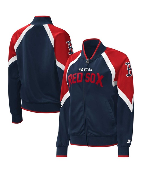 Women's Navy Boston Red Sox Touchdown Raglan Full-Zip Track Jacket