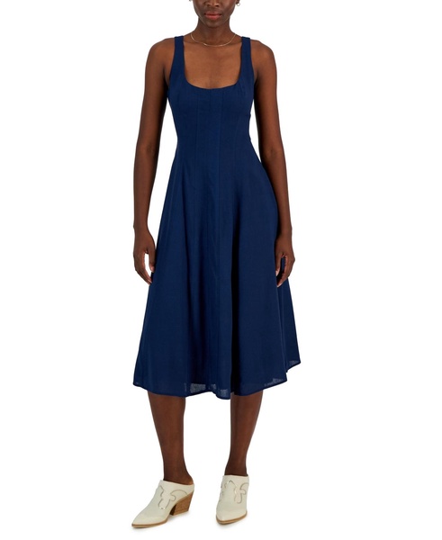 Women's Linen-Blend Seamed Midi Dress, Created for Macy's