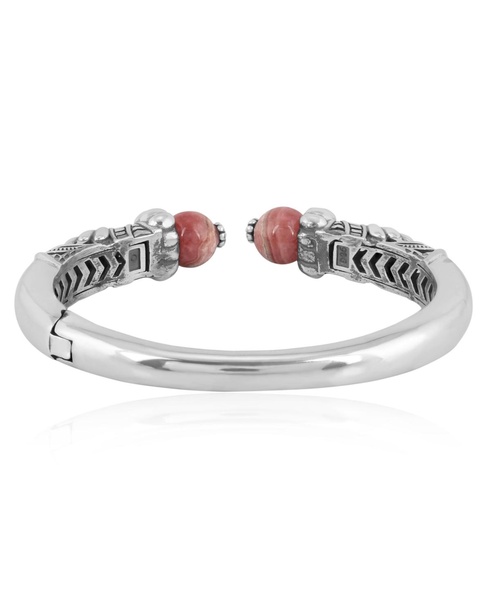 Sterling Silver Rhodochrosite Gemstone Hinged Cuff Bracelet Size Medium