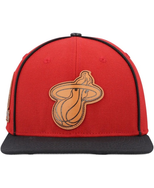 Men's Red, Black Miami Heat Heritage Leather Patch Snapback Hat