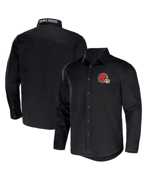 Men's NFL x Darius Rucker Collection by Black Cleveland Browns Convertible Twill Long Sleeve Button-Up Shirt