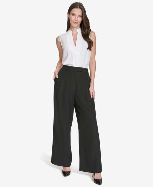 Women's Mid-Rise Pleat-Front Wide-Leg Pants