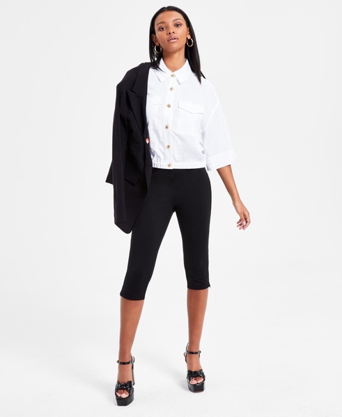 Women's 3/4-Sleeve Button-Front Crop Blouse, Exclusively at Macy's