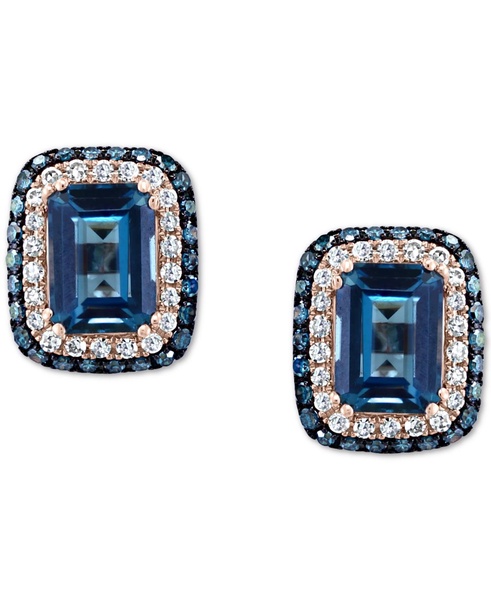 EFFY® London Blue Topaz (2-7/8 ct. t.w.) & Diamond (1/2 ct. t.w.) Stud Earrings in 14k Rose Gold