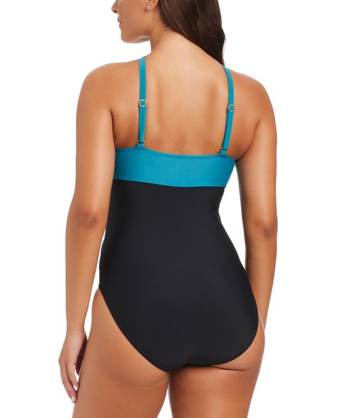 Women's Coastal Colorblock Twisted Halter One-Piece Swimsuit