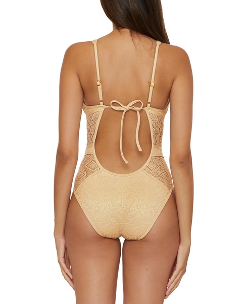 Women's Metallic Plunge-Neck One-Piece Swimsuit