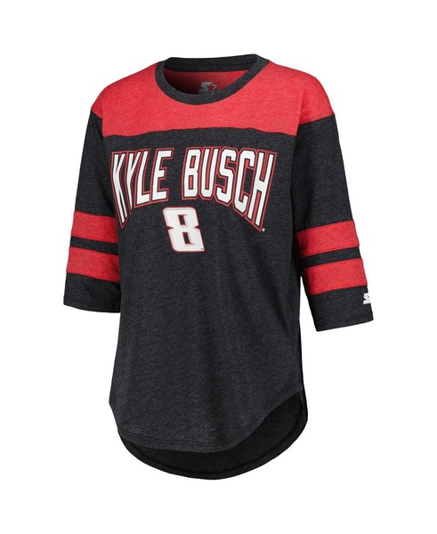 Women's Black Kyle Busch Full Back Block 3/4-Sleeve Tri-Blend Top