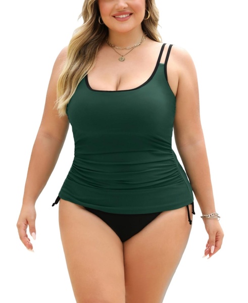 Women's Plus Size Double Straps Adjustable Side Drawstring Tankini Sets