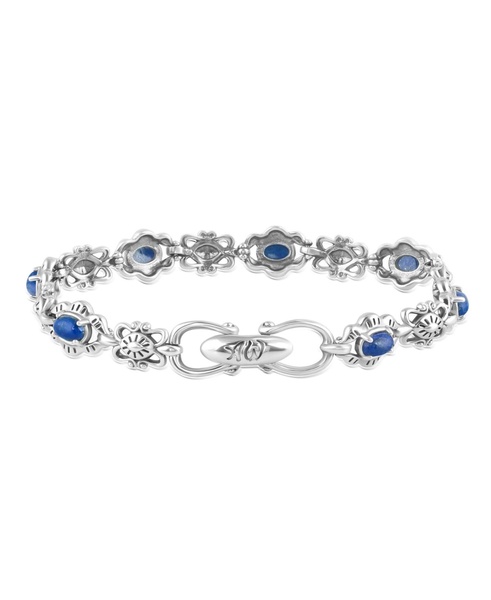 Sterling Silver Lapis Gemstone Concha Link Bracelet, Size Medium