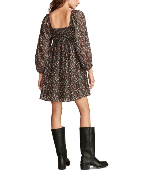 Women's Printed Square-Neck Long-Sleeve Mini Dress