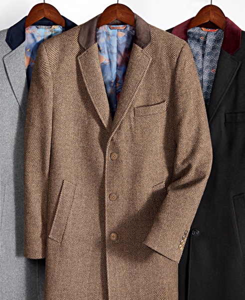 Men Wool Blend Overcoats with Contrast Velvet Top Collar