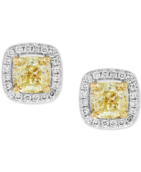 EFFY® Yellow & White Diamond Cushion Halo Stud Earrings (3/4 ct. t.w.) in 18k Gold & White Gold