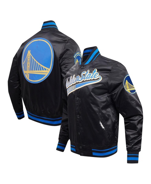 Men's Black Golden State Warriors Script Tail Full-Snap Satin Varsity Jacket