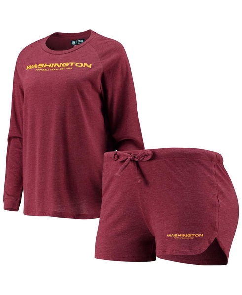 Women's Burgundy Washington Football Team Meter Knit Long Sleeve Raglan Top and Shorts Sleep Set