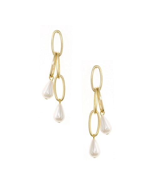 Oval Link Pearl Dangle Earrings