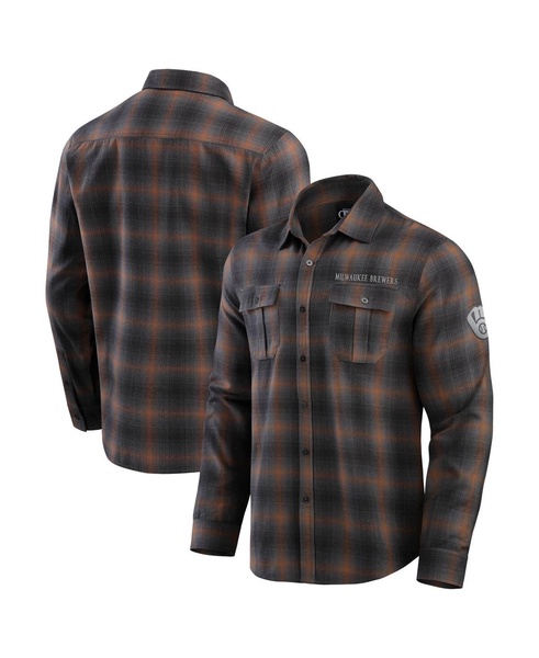 Men's Tan/Charcoal Milwaukee Brewers Classic Flannel Long Sleeve Button-Up Shirt