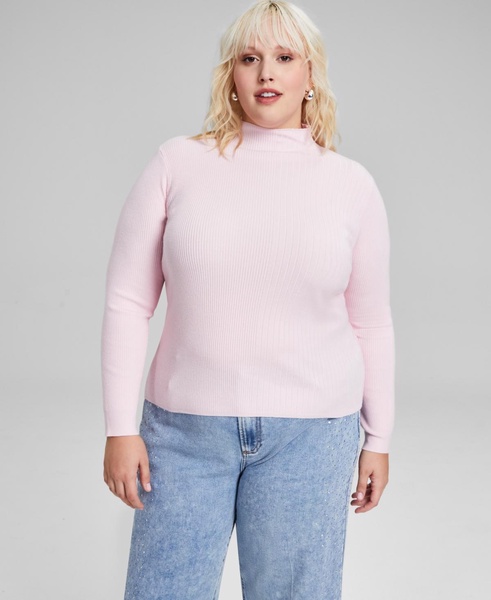 Trendy Plus Size Mock Neck Ribbed Sweater, Created for Macy's