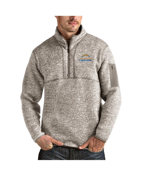 Men's Oatmeal Los Angeles Chargers Alternate Logo Fortune Quarter-Zip Pullover Jacket