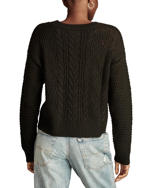 Women's Open-Knit-Yoke Crewneck Sweater