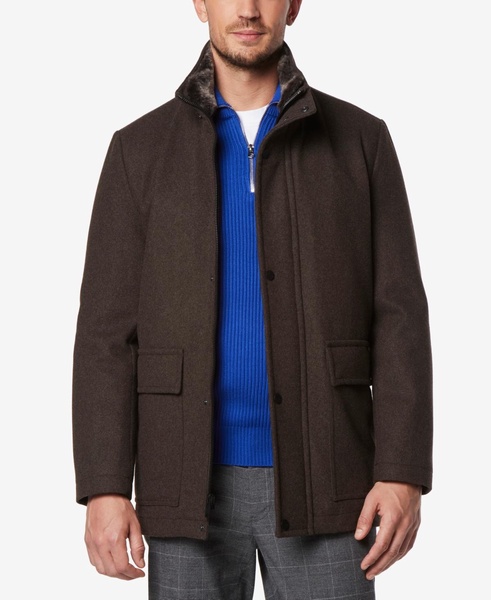 Men's Brooks Melton Wool Car Coat with Faux Fur Collar