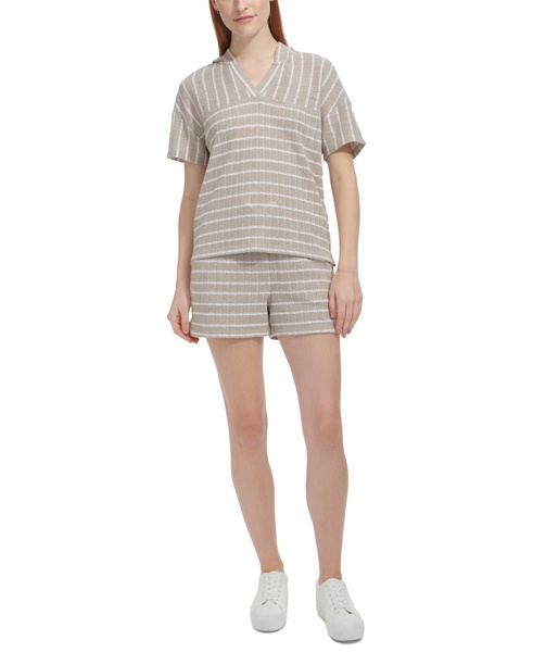 Women's Striped Pointelle Drawstring Shorts