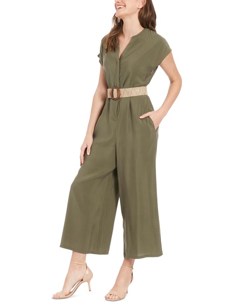 Women's V-Neck Belted Wide-Leg Jumpsuit 