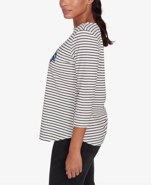 Petite Scoop Neck Fall Y'All Truck Striped Knit Top