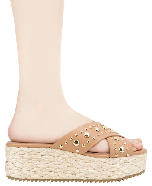 Women's Gladda Studded Flatform Raffia Slip-On Crossband Wedge Sandals