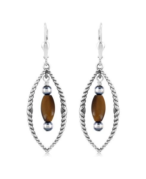 Sterling Silver Marquise Tiger's Eye Dangle Earrings