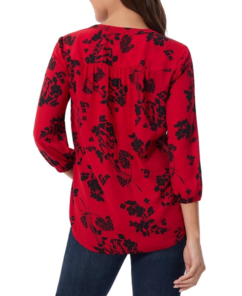 Petite Floral Print Blouson-Sleeve V-Neck Blouse