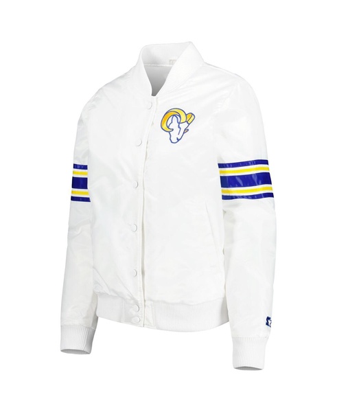 Women's White Los Angeles Rams Line Up Satin Full-Snap Varsity Jacket