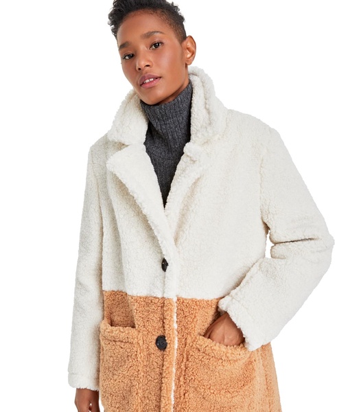 Women's Faux Shearling Colorblocked Teddy Coat