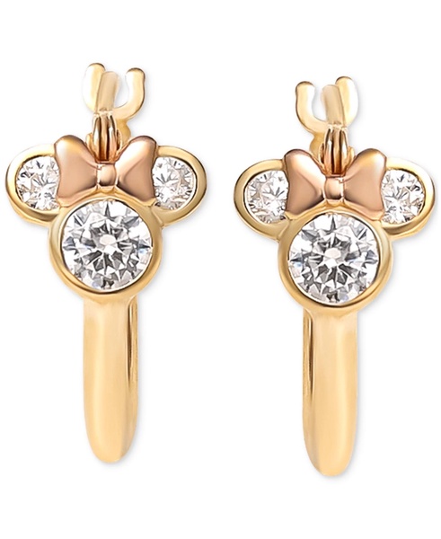 Minnie Mouse Cubic Zirconia Small Hoop Earrings in 10k Yellow & Rose Gold, 1/2" 