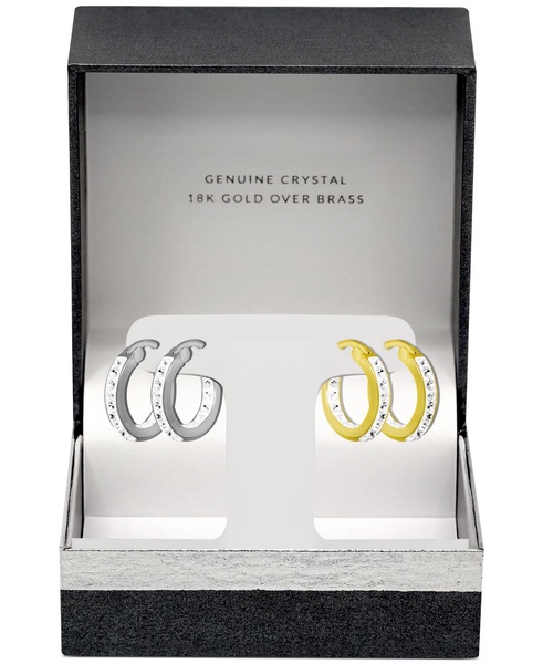 2-Pc. Set Crystal Small Hoop Earrings in Silver-Plate & Gold-Plate, 0.65"