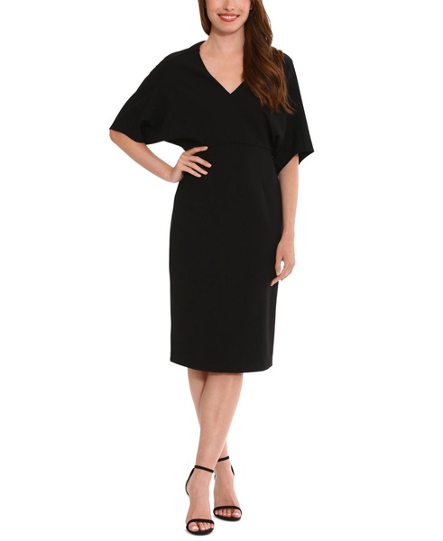 Women's V-Neck Scuba-Crepe Midi Dress