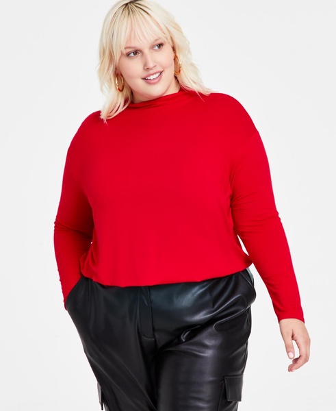 Trendy Plus Size Mock Neck Blouson Knit Top, Created for Macy's