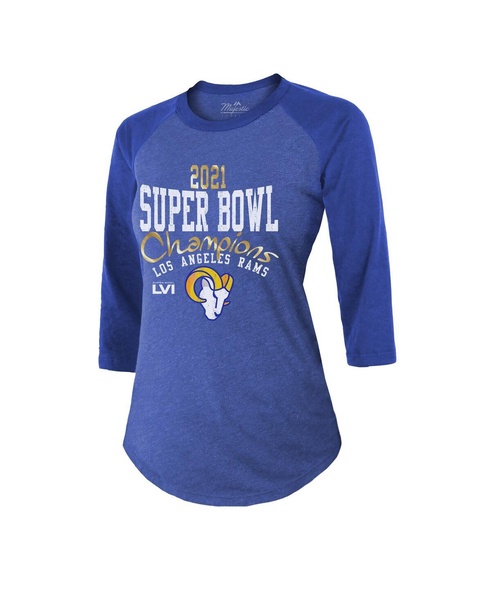 Women's Threads Heather Royal Los Angeles Rams Super Bowl LVI Champions Roaring Success Tri-Blend 3/4 Sleeve Raglan T-shirt